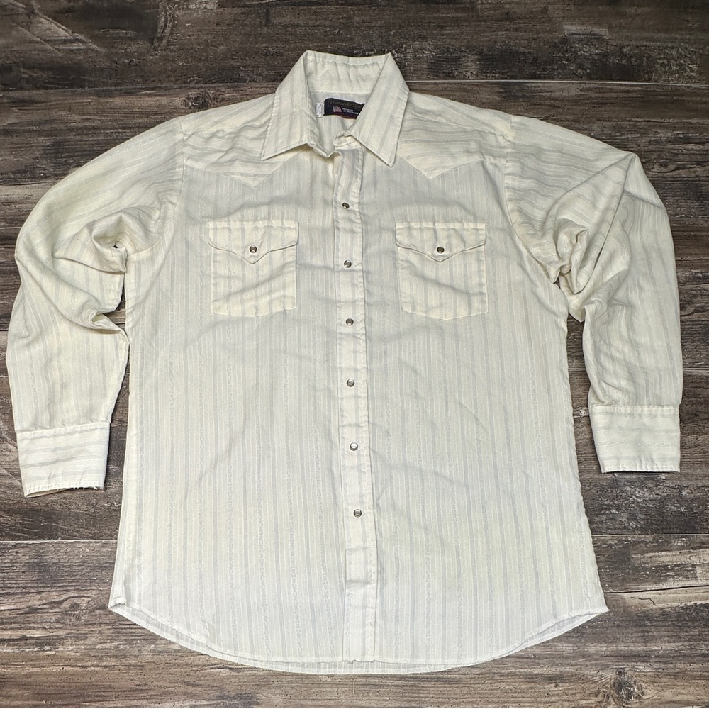 Vintage Panhandle Slim USA Western Pearl Snap Shirt Cream Striped GUC